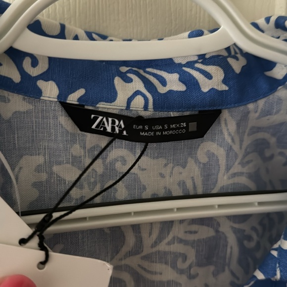 NWT Zara Blue and White Floral Linen Blend Dress - Picture 8 of 9